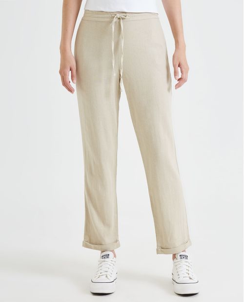 Pantalón para mujer azul con mezcla de lino