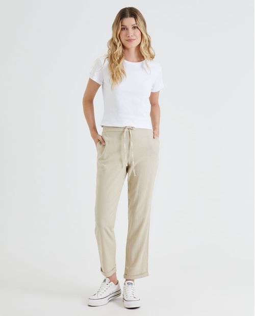 Pantalón para mujer azul con mezcla de lino