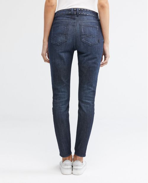 Jean de Mujer High Rise, Cosmo, Bota Skinny - Azul Oscuro + Taches