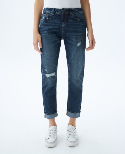 Jean de Mujer Medium Rise, Boyfit, Boot Cut - Selvedge Azul Medio