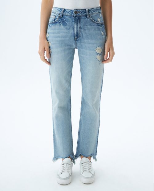 Jean de Mujer Super High Rise, High Cosmo, Bota Relaxed - Azul Claro + Rotos