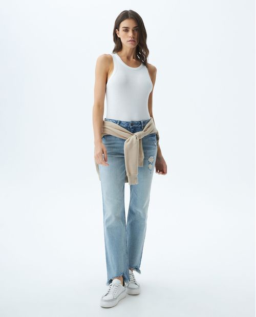 Jean de Mujer Super High Rise, High Cosmo, Bota Relaxed - Azul Claro + Rotos