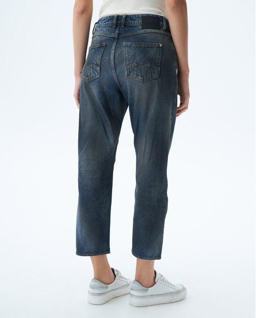 Jean de Mujer Medium Rise, Boyfit, Boot Cut - Azul Oscuro + Pigmentos