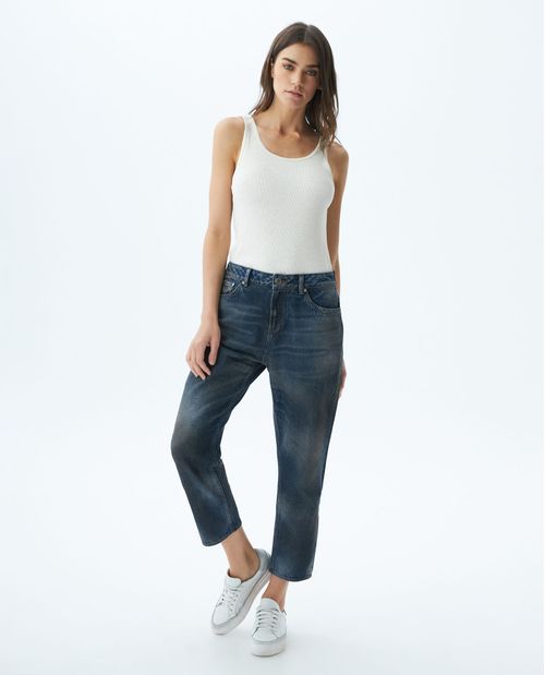 Jean de Mujer Medium Rise, Boyfit, Boot Cut - Azul Oscuro + Pigmentos