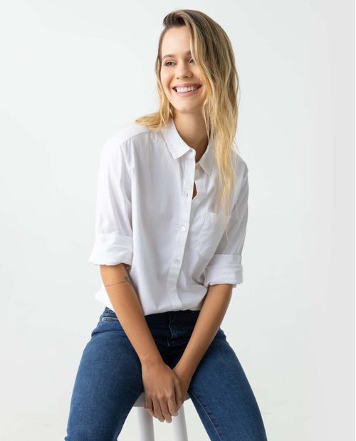 Camisa para mujer blanca elegante con bolsillo
