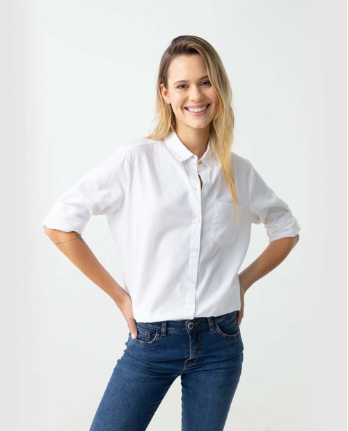 Camisa para mujer blanca elegante con bolsillo