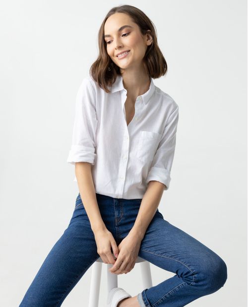 Camisa para mujer blanca elegante con lino