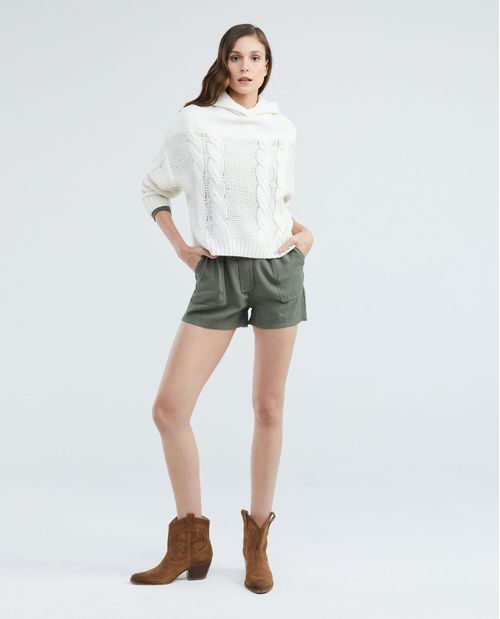 Buzo Tejido de Mujer, Tipo Hoodie Silueta Oversized - Galga Grueso