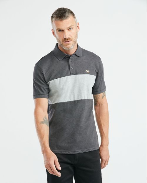 Camiseta de Hombre Tipo Polo, Slim Fit Manga Corta - Bloque Central en Contraste