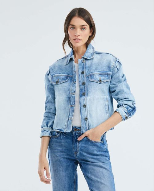Chaqueta de Mujer en Denim, Tipo Trucker Straight Fit - Azul Claro