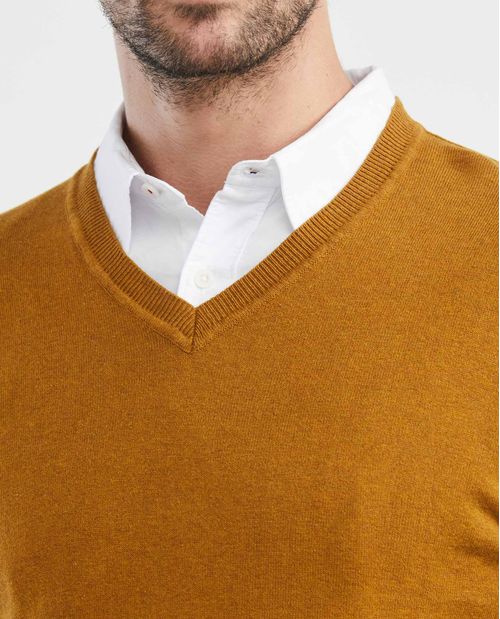 Suéter Tejido para Hombre, Cerrado Cuello en V - Fibras Heather 100% Algodón