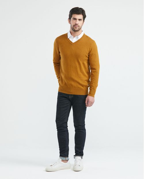 Suéter Tejido para Hombre, Cerrado Cuello en V - Fibras Heather 100% Algodón