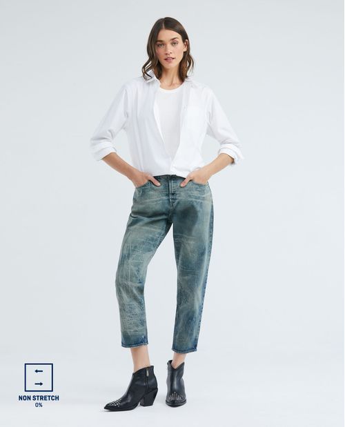 Jean de Mujer Medium Rise, Boyfit, Bota Skinny - Azul Oscuro