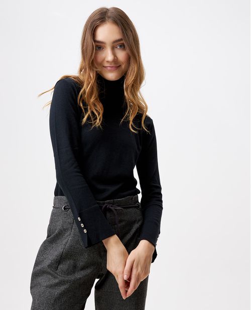 Suéter para mujer negro cuello tortuga en mezcla de modal sostenible