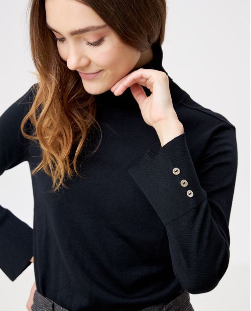 Suéter para mujer negro cuello tortuga en mezcla de modal sostenible
