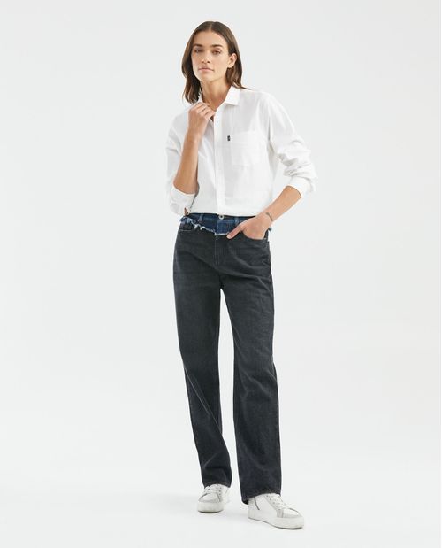 Jean de Mujer Straight Fit, Boot Cut - Gris Oscuro Combinación Telas