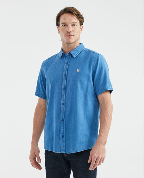 Camisa Resort de Hombre, Classic Fit Manga Corta - Denim