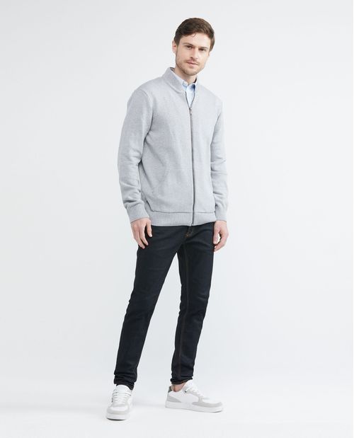 Chaqueta Tejida para Hombre, Cuello Motociclista - Bolsillo Canguro