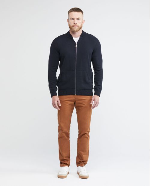 Chaqueta Tejida para Hombre, Cuello Motociclista - Bolsillo Canguro