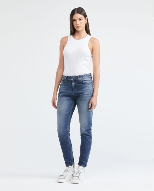 Jean de Mujer Medium Rise, Boyfit, Bota Skinny - Azul Medio Vintage
