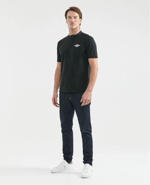 Camiseta de Hombre Tipo Polo, Slim Fit Manga Corta - Cuello Nerú con Denim