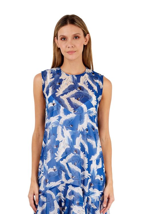 Vestido Largo Estampado Aves Azul para mujer Aviva