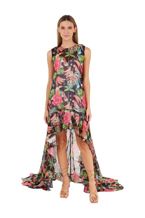 Vestido Largo Estampado Negro para mujer Aviva