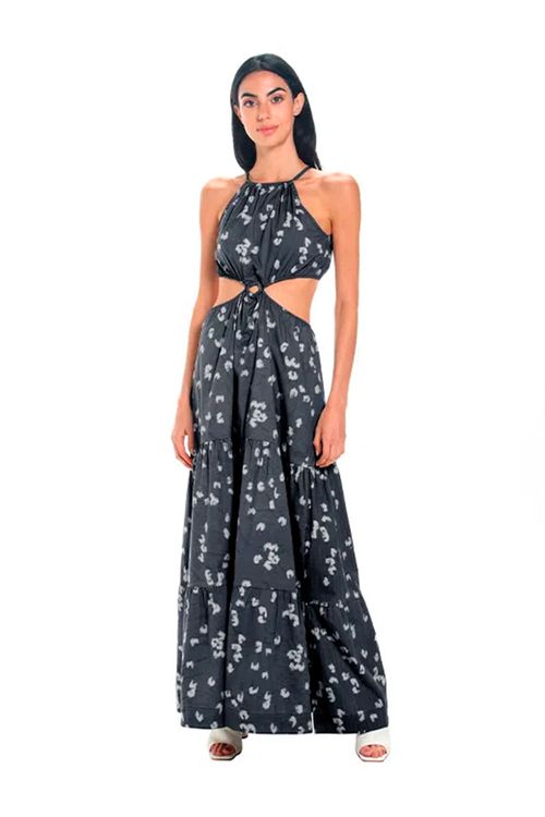 Vestido largo estampado negro para mujer dalia