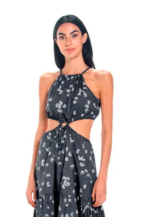 Vestido largo estampado negro para mujer dalia
