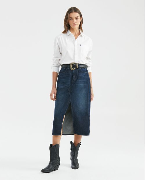 Falda Midi en Denim, High Rise - Tipo Lápiz