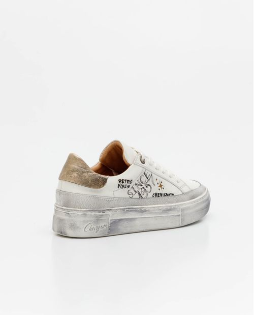 Tenis de Mujer en Cuero, Caña Baja Horma Redondeada - Combinación Cueros + Graffitis