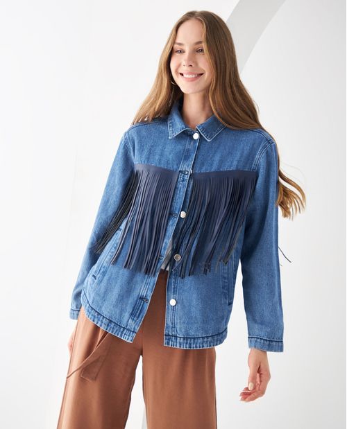 Chaqueta con flecos tipo cuero para mujer