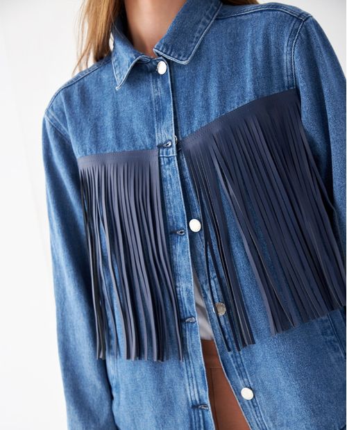 Chaqueta con flecos tipo cuero para mujer