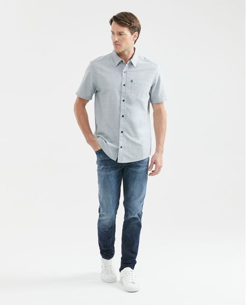 Camisa de Hombre, Classic Fit Manga Corta - Algodón Efecto Rústico