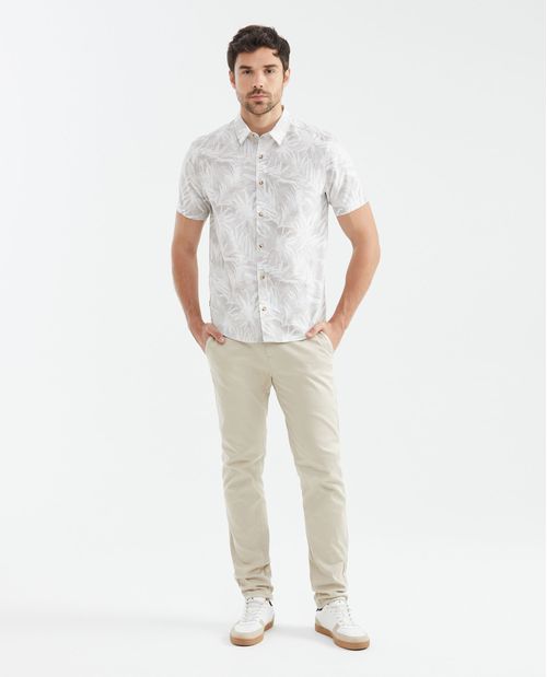 Camisa Resort de Hombre, Classic Fit Manga Corta - Algodón Efecto Lino