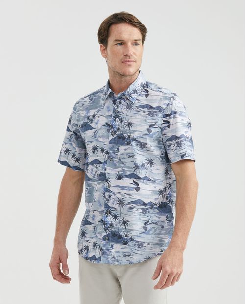 Camisa Resort de Hombre, Classic Fit Manga Corta - Maxi Print Palmeras