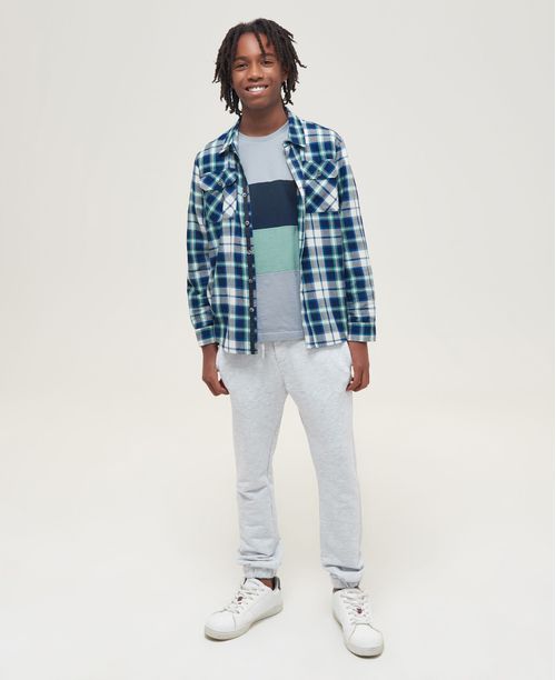 Camisa de Niño, Straight Fit, Manga Larga - Cuadros 100% Algodón