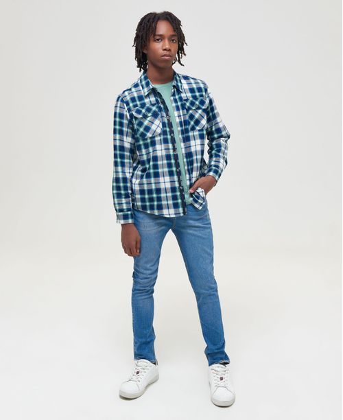 Camisa de Niño, Straight Fit, Manga Larga - Cuadros 100% Algodón