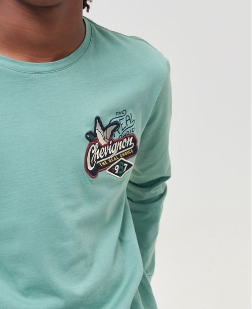 Camiseta de Niño, Straight Fit Cuello Redondo Manga Larga - Aplique Bordado y Estampado