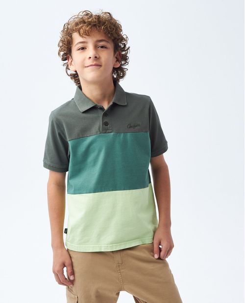 Camiseta de Niño Tipo Polo, Straight Fit Manga Corta - Bloques de Color