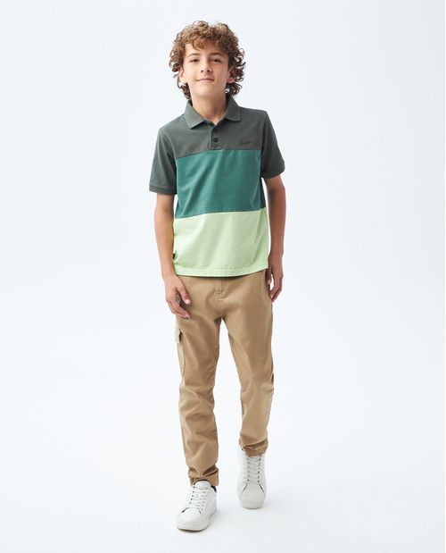 Camiseta de Niño Tipo Polo, Straight Fit Manga Corta - Bloques de Color