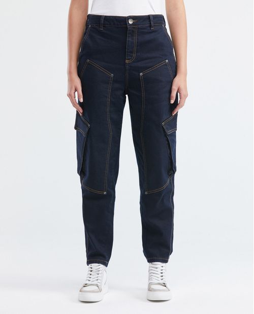 Jean de Mujer Ballon Leg, Boot Cut- Azul Ultra Oscuro Cortes + Remaches