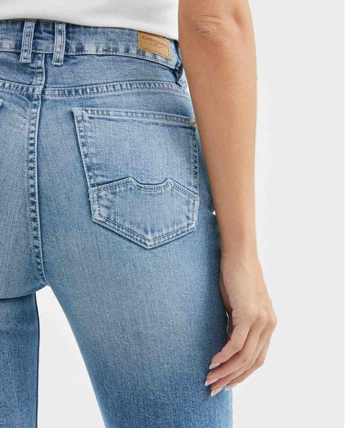 Jean de Mujer Super High Rise, High Cosmo, Bota Skinny - Azul Claro Vintage Efecto Malla + Roto