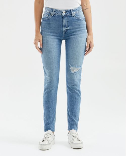 Jean de Mujer Super High Rise, High Cosmo, Bota Skinny - Azul Claro Vintage Efecto Malla + Roto