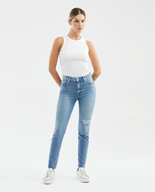 Jean de Mujer Super High Rise, High Cosmo, Bota Skinny - Azul Claro Vintage Efecto Malla + Roto