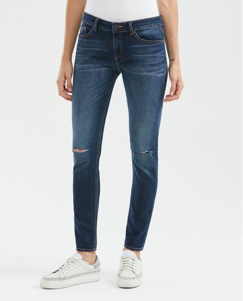 Jean de Mujer Low Rise, Rusty, Bota Skinny - Azul Oscuro Vintage + Rotos