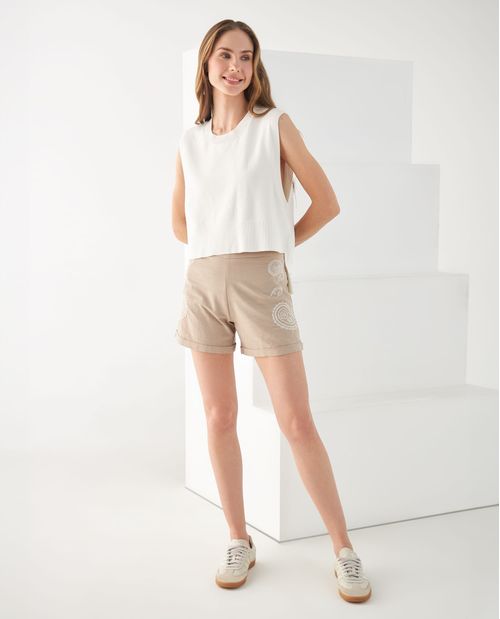 Bermuda con bordado de arabescos para mujer