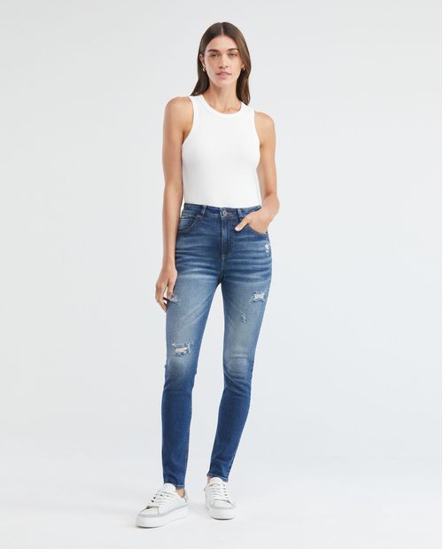 Jean de Mujer Super High Rise, High Cosmo, Bota Skinny - Azul Medio