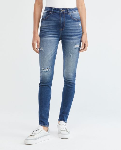 Jean de Mujer Super High Rise, High Cosmo, Bota Skinny - Azul Medio