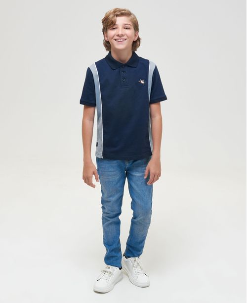 Camiseta de Niño Tipo Polo, Straight Fit Manga Corta - Bloques de Color Verticales